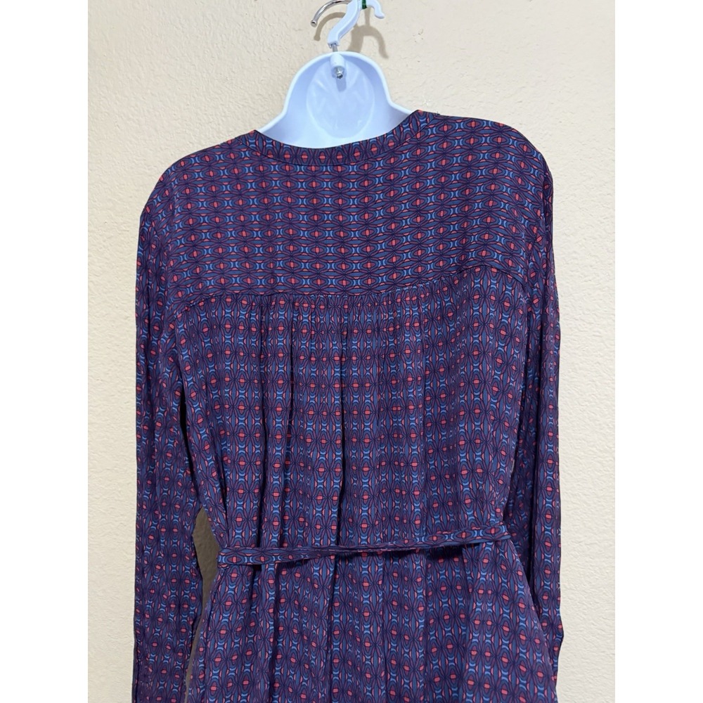 Gap Navy Geometric Print Rayon Shirt Dress Long Sleeve Tie Waist XL 465568-00 - Picture 6 of 11